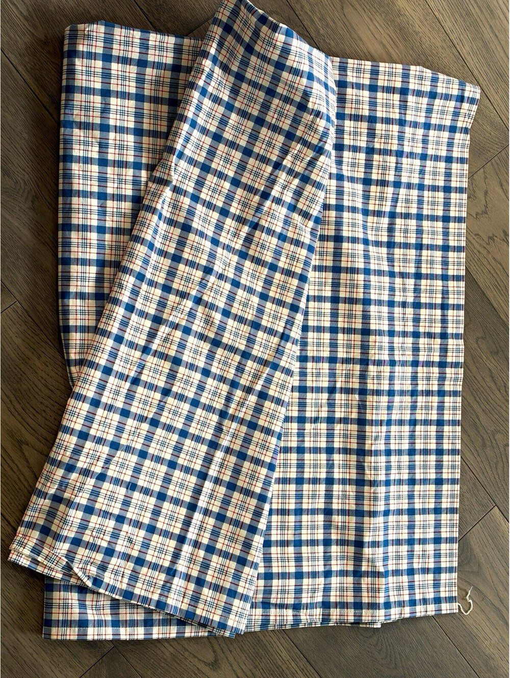 Vintage Ralph Lauren Twin Plaid bed sheet. 100% Cotton Blue/White/Red made in US